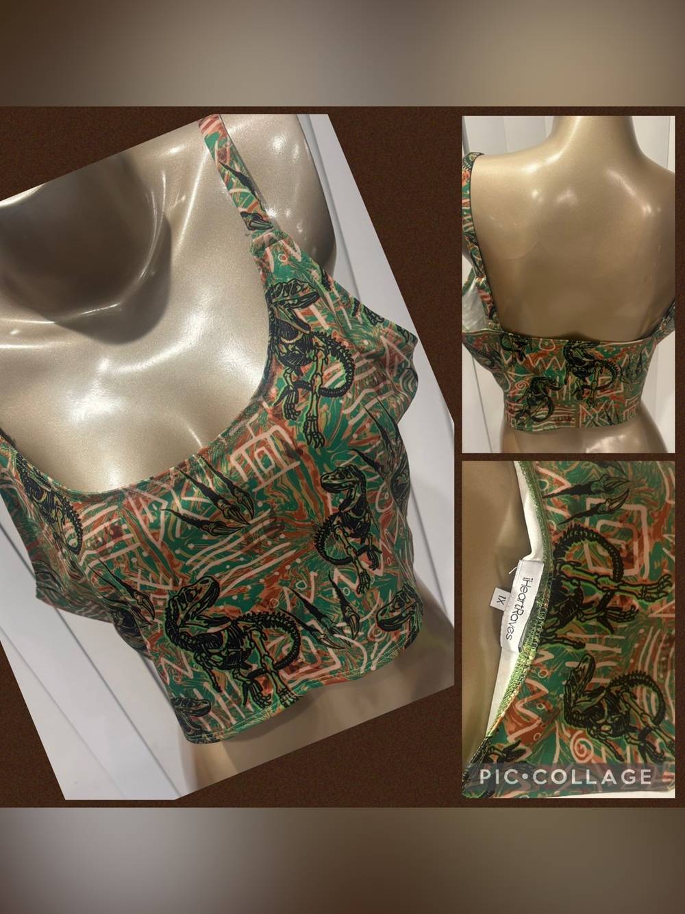 Perfect for lost lands Green & Tan Abstract Cropped Tank plus size Dino print